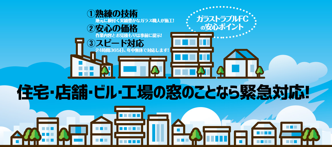 [PC用画像]緊急の窓ガラス修理･交換>24時間365日対応｡ガラストラブル愛知県名古屋市瑞穂区にお任せ